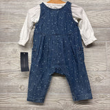 NEW Denim Overalls & Shirt Stars Hearts 3-6M