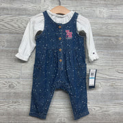 NEW Denim Overalls & Shirt Stars Hearts 6-9M