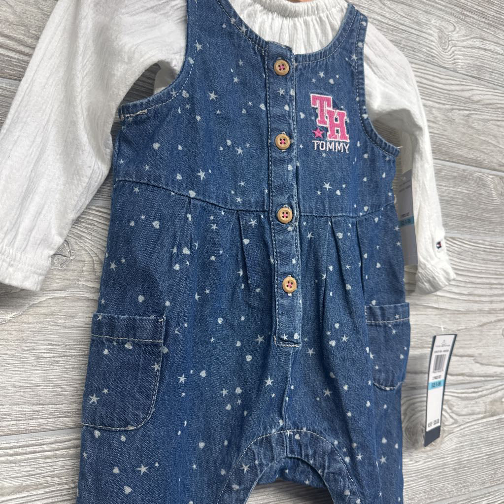 NEW Denim Overalls & Shirt Stars Hearts 6-9M