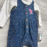NEW Denim Overalls & Shirt Stars Hearts 6-9M