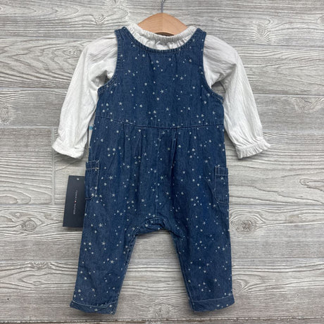 NEW Denim Overalls & Shirt Stars Hearts 6-9M