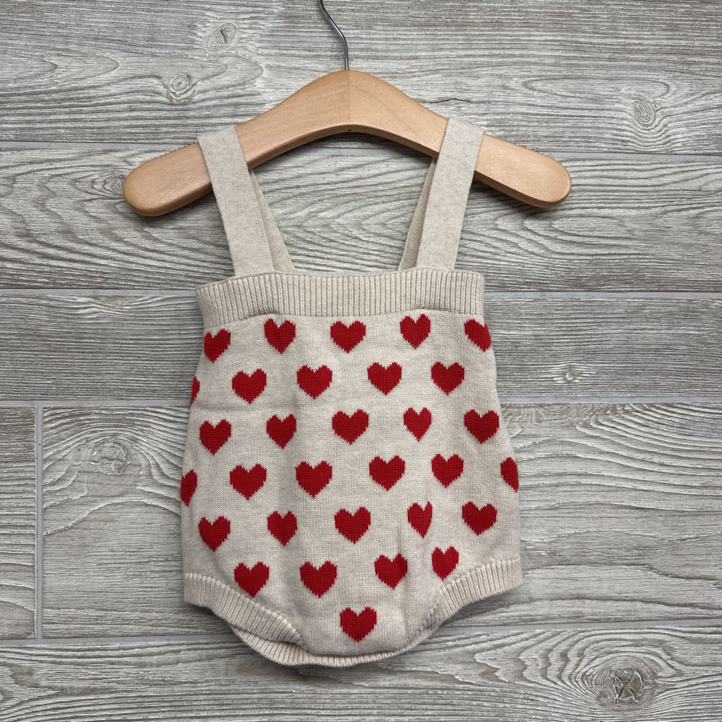Knit Suspender Shorts & LS Shirt Hearts 3-6M