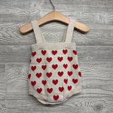 Knit Suspender Shorts & LS Shirt Hearts 3-6M