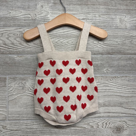 Knit Suspender Shorts & LS Shirt Hearts 3-6M
