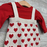 Knit Suspender Shorts & LS Shirt Hearts 3-6M
