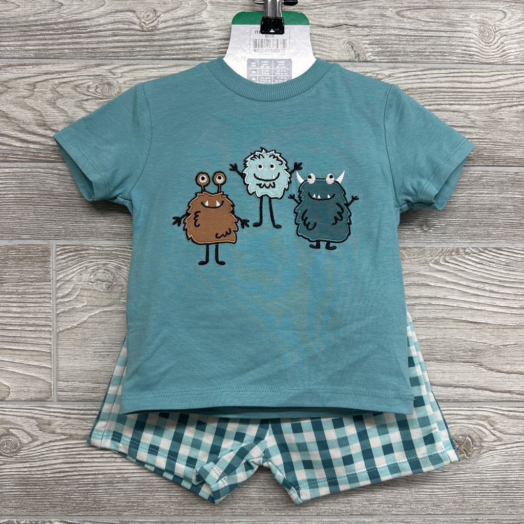 NEW Shirt Monsters & French Terry Shorts Gingham 18M