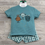 NEW Shirt Monsters & French Terry Shorts Gingham 18M
