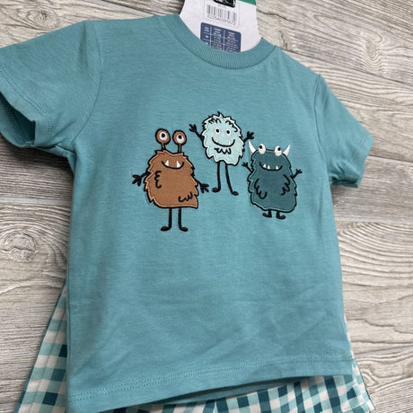 NEW Shirt Monsters & French Terry Shorts Gingham 18M