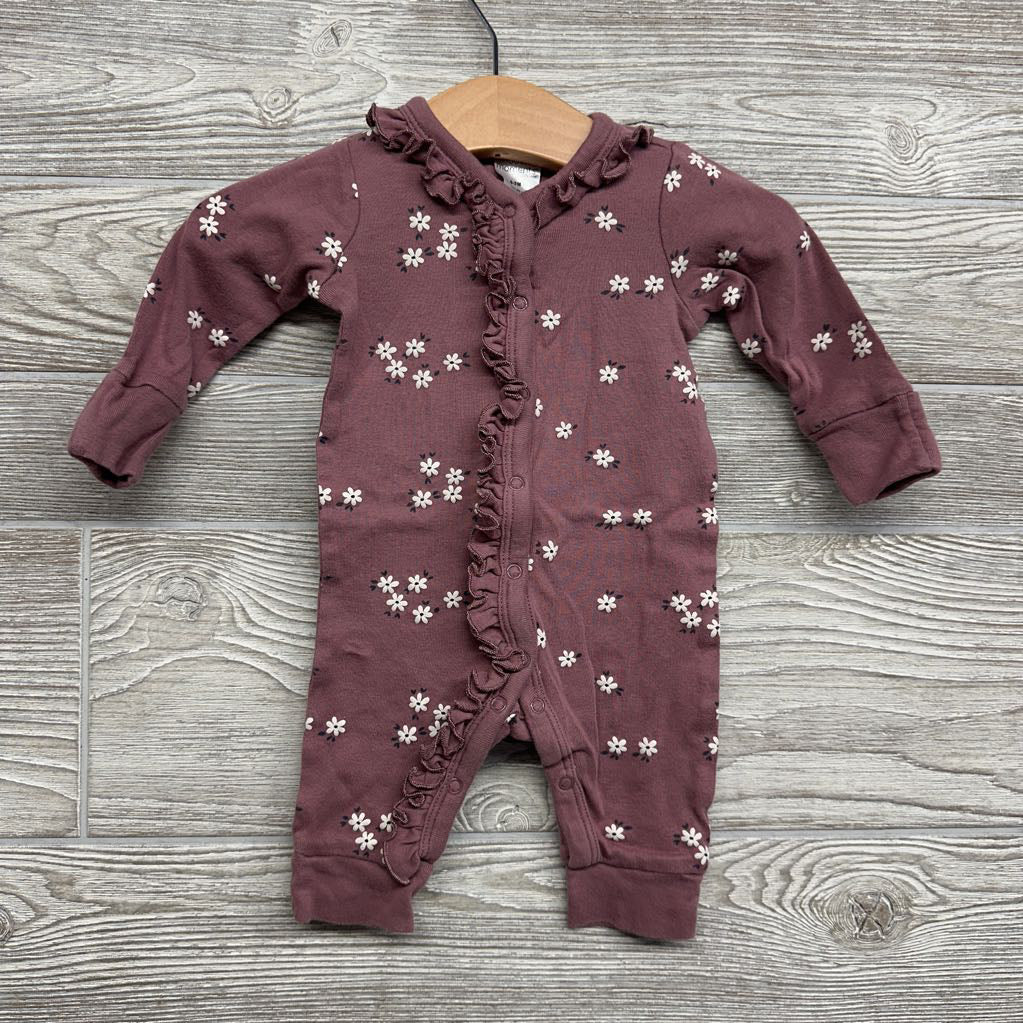 LS Snap Outfit Flowers Ruffle 0-3M