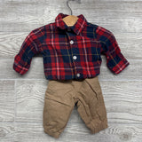 Cardigan, LS Plaid Button Up Bodysuit & Joggers W/ Bow Tie3-6M
