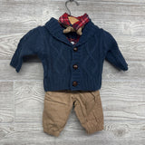 Cardigan, LS Plaid Button Up Bodysuit & Joggers W/ Bow Tie3-6M