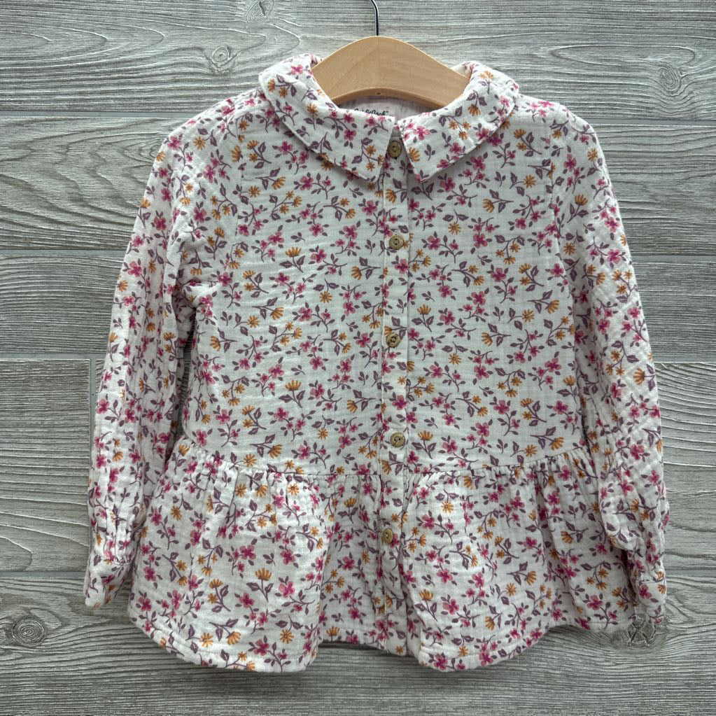 Gauze Peplum Button Up Shirt Flowers 4t