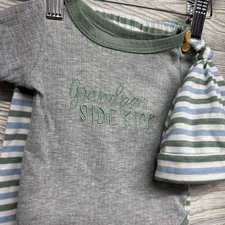 Ribbed Bodysuit Grandpa's Side Kick & Pants W/ Hat Stripes 0-3M