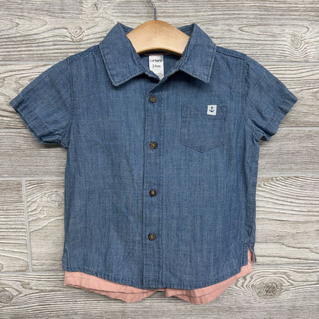 Chambray Button Up Shirt Anchor & Flat Front Shorts 24M