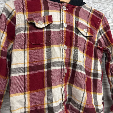 Flannel Button Up Plaid Shirt W/ Hood 3t