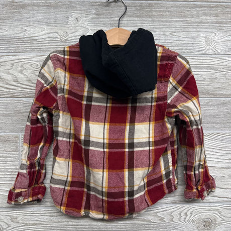 Flannel Button Up Plaid Shirt W/ Hood 3t