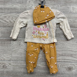 LS Side Snap Shirt & Footed Pants Flowers W/ Hat 0-3M