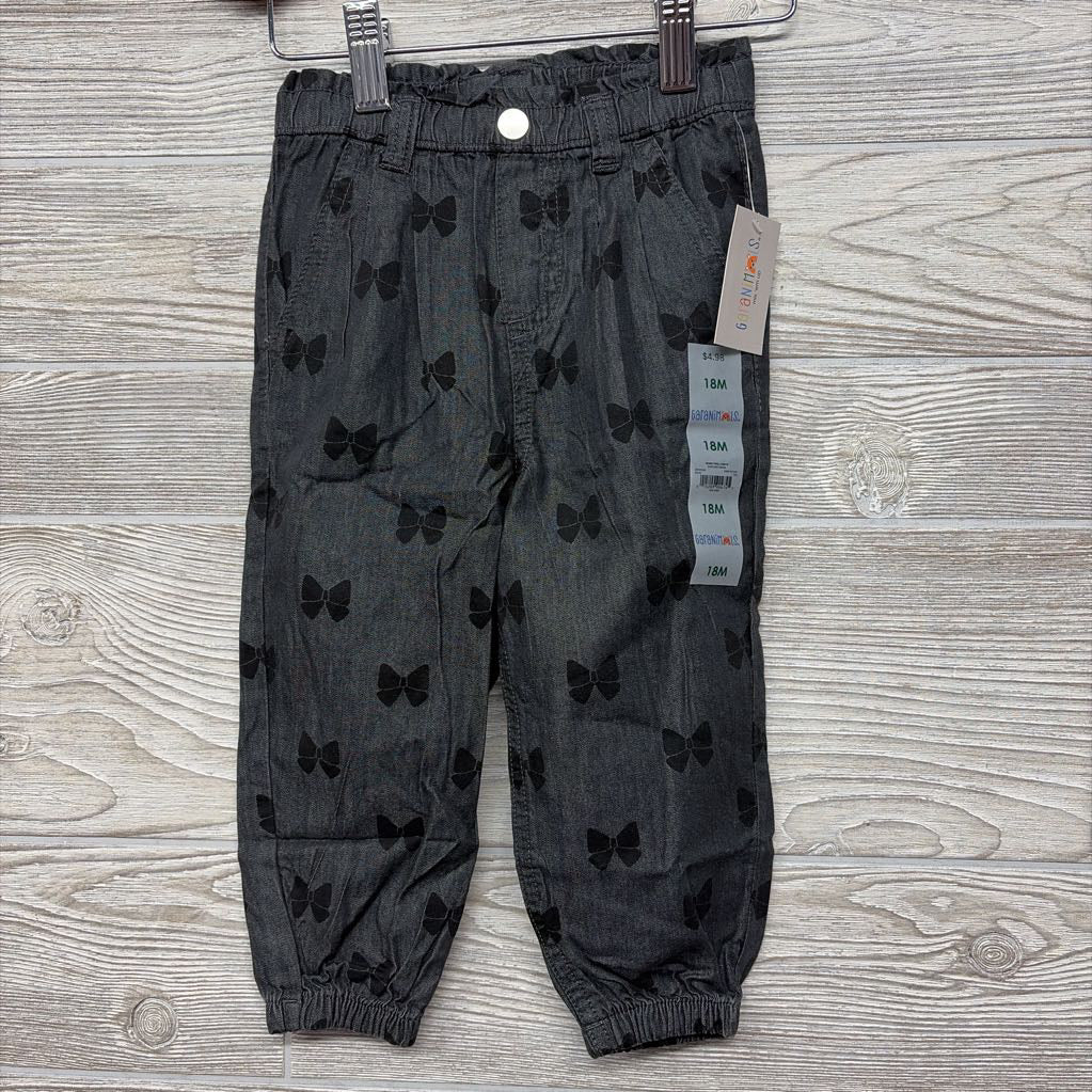 NEW Pull On Knit Denim Pants Bows 18M