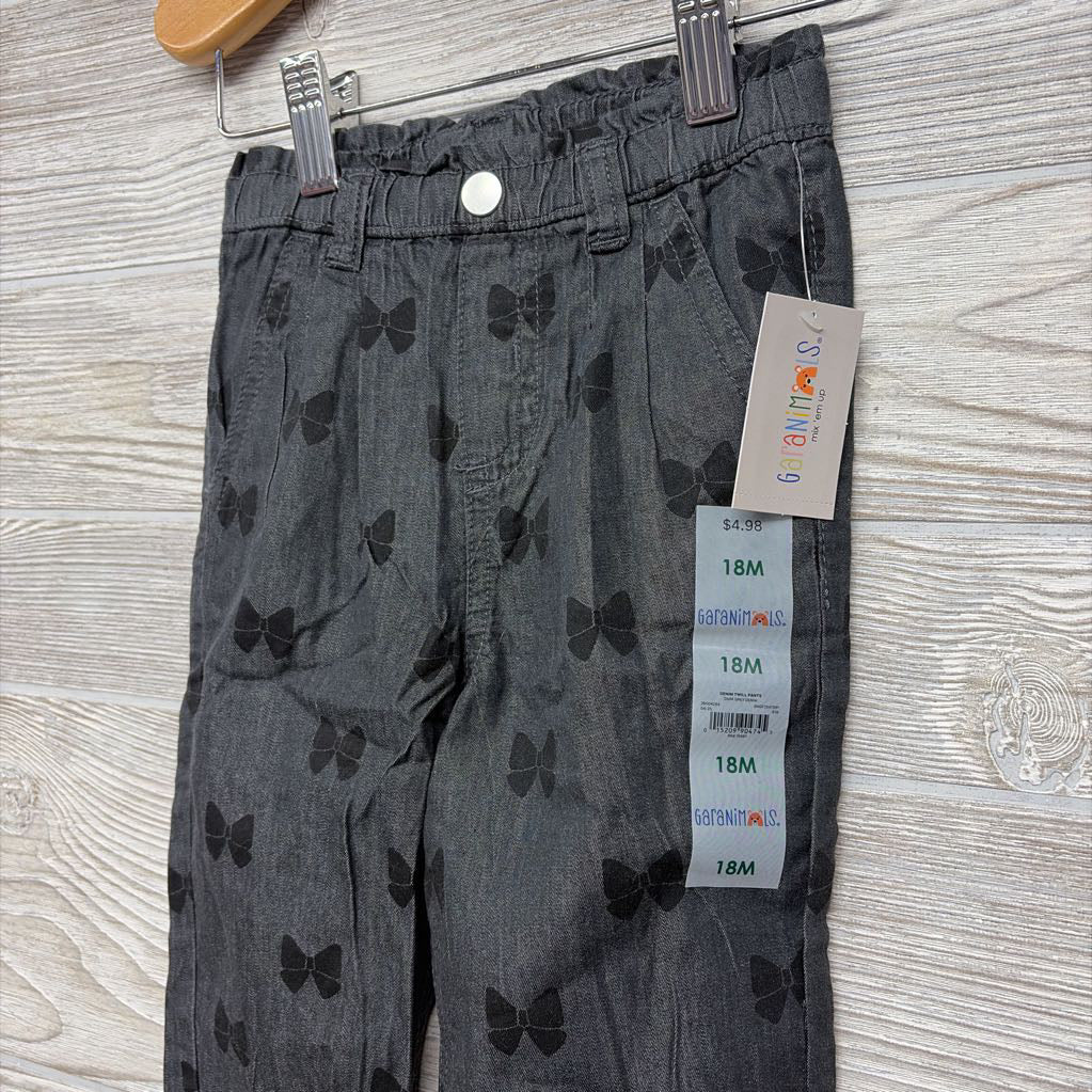 NEW Pull On Knit Denim Pants Bows 18M
