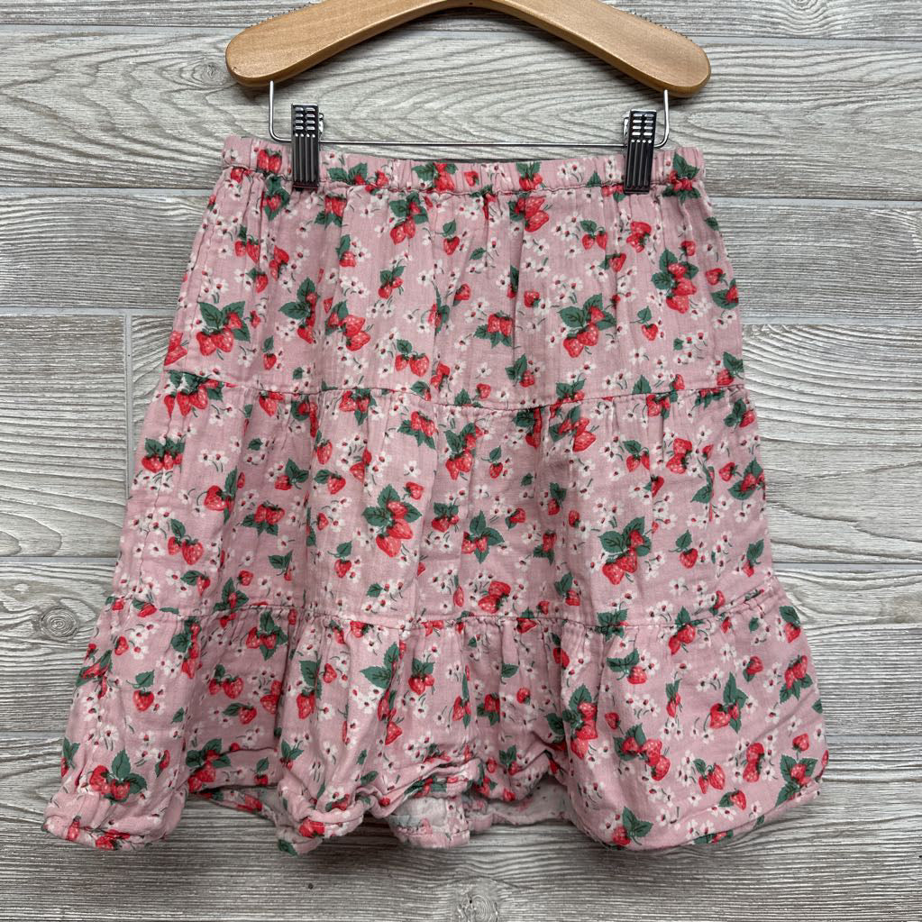 Button Up Gauze Skirt Flowers Strawberries 8-9