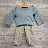LS Bodysuit Eyelet Ruffle & Textured Pants Flowers 12M