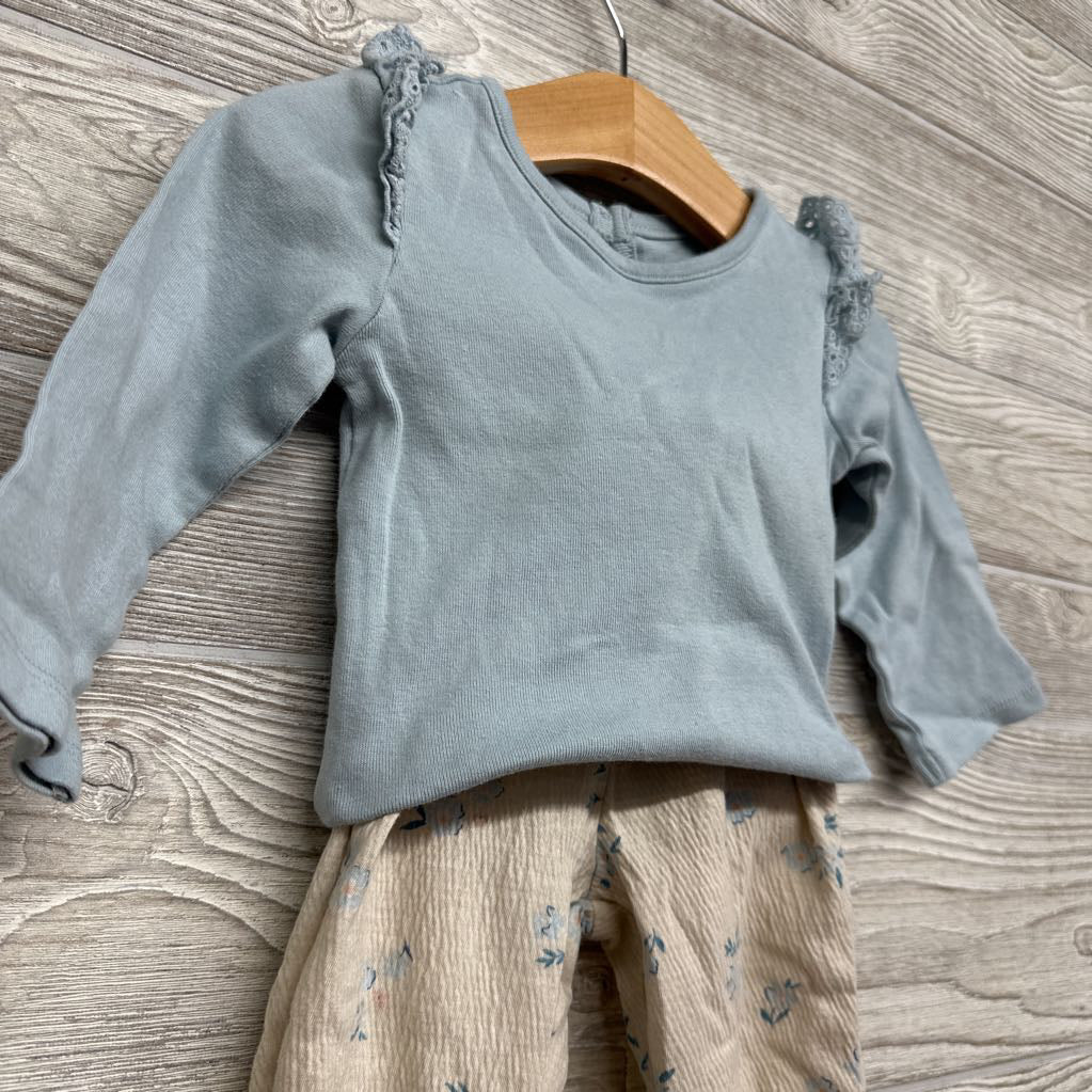 LS Bodysuit Eyelet Ruffle & Textured Pants Flowers 12M