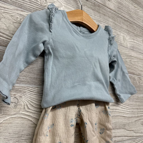 LS Bodysuit Eyelet Ruffle & Textured Pants Flowers 12M