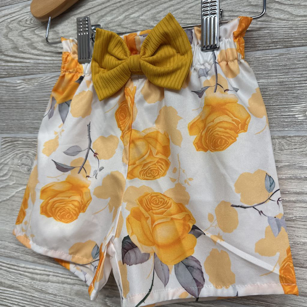 Flutter Sleeve Ribbed Shirt & Paperbag Shorts Flowers 12-18M