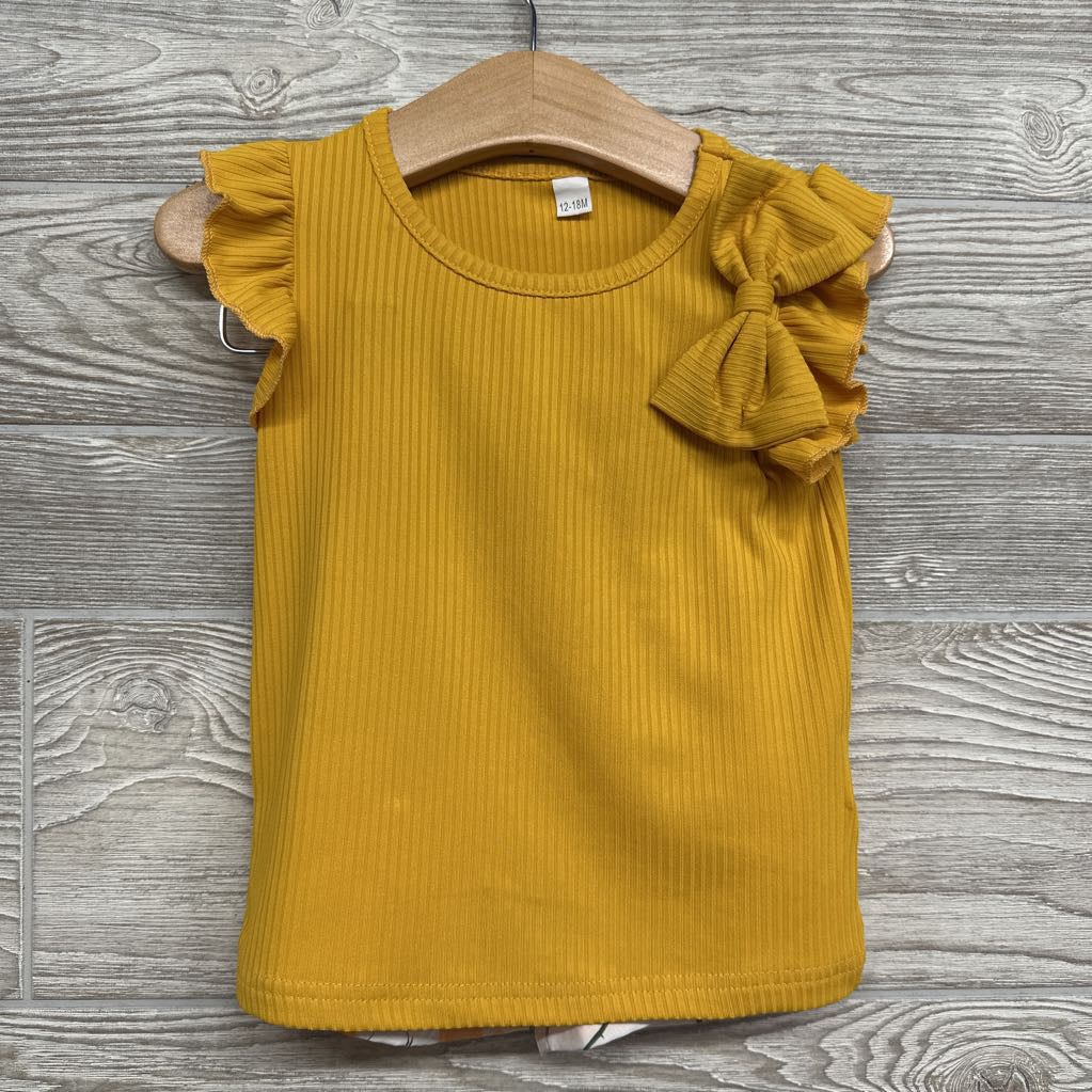 Flutter Sleeve Ribbed Shirt & Paperbag Shorts Flowers 12-18M