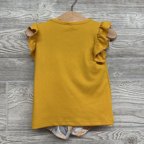 Flutter Sleeve Ribbed Shirt & Paperbag Shorts Flowers 12-18M