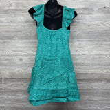 NEW Flutter Sleeve Mini Dress Aqua Print Small