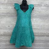 NEW Flutter Sleeve Mini Dress Aqua Print Medium