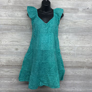 NEW Flutter Sleeve Mini Dress Aqua Print Medium