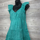 NEW Flutter Sleeve Mini Dress Aqua Print Medium