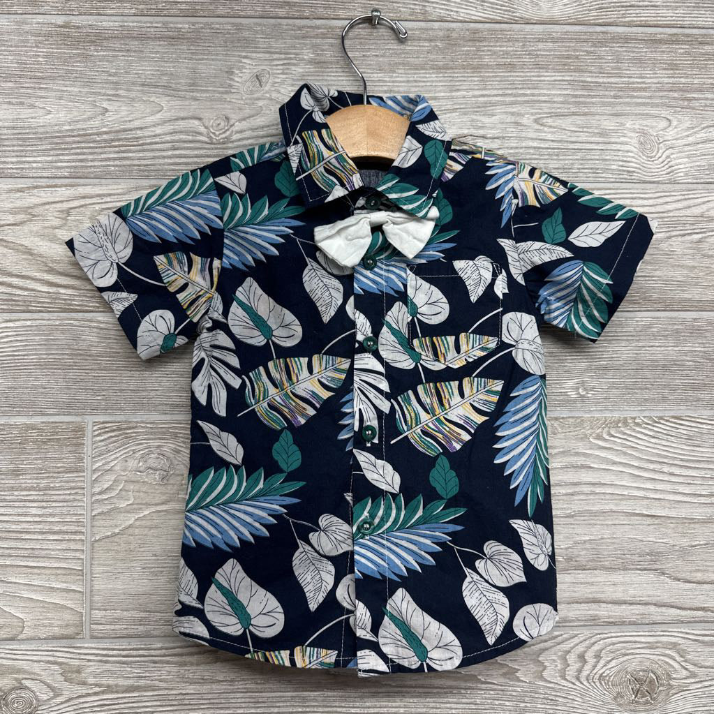 Button Up Shirt & Pull On Shorts W/ Bow Tie Leaves 9-12M