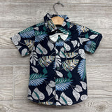 Button Up Shirt & Pull On Shorts W/ Bow Tie Leaves 9-12M