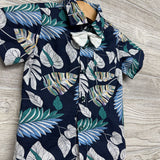 Button Up Shirt & Pull On Shorts W/ Bow Tie Leaves 9-12M