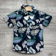 Button Up Shirt & Pull On Shorts W/ Bow Tie Leaves 9-12M