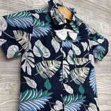 Button Up Shirt & Pull On Shorts W/ Bow Tie Leaves 9-12M