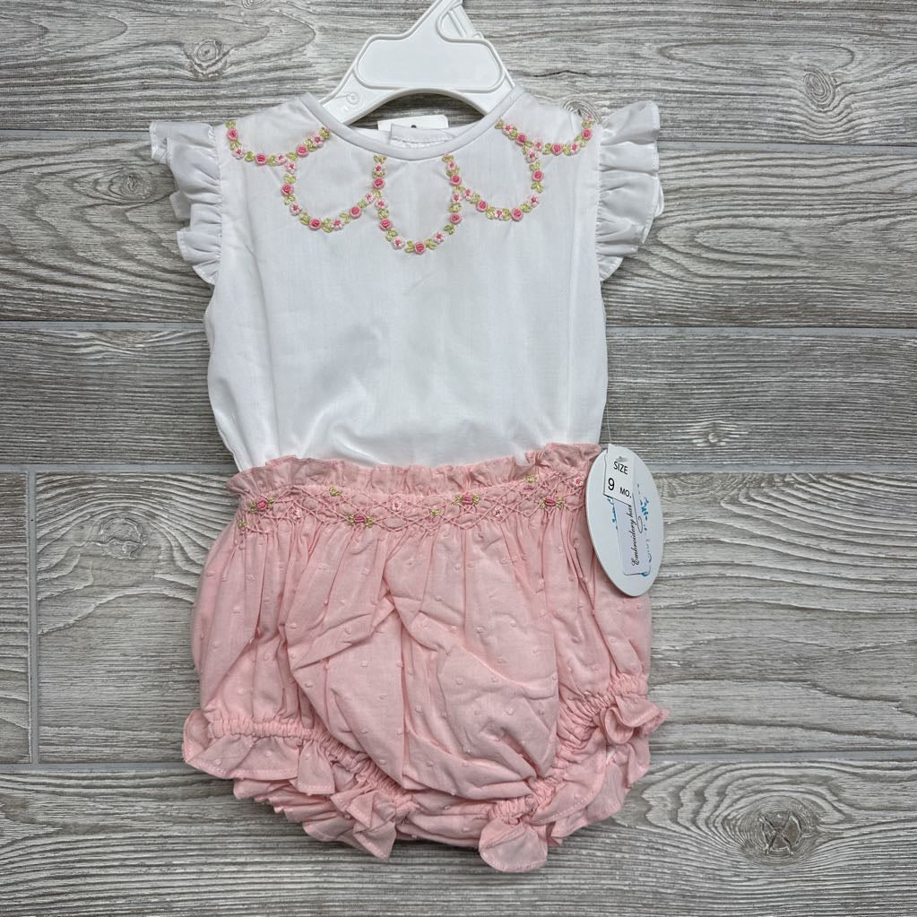 NEW Handmade Flutter Sleeve Shirt & Textured Bloomers 9M *