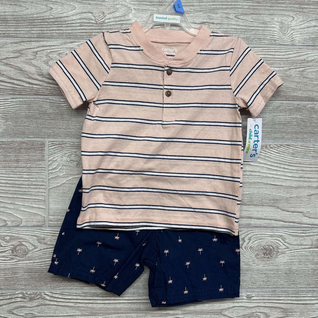 NEW Henley Shirt Stripes & Pull On Shorts Palm Trees 24M