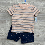 NEW Henley Shirt Stripes & Pull On Shorts Palm Trees 24M