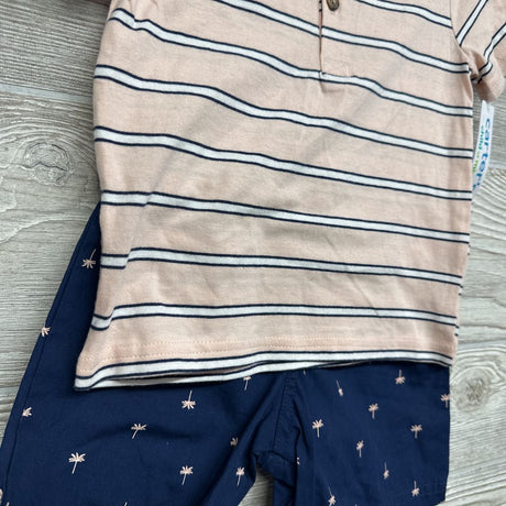 NEW Henley Shirt Stripes & Pull On Shorts Palm Trees 24M