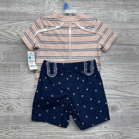 NEW Henley Shirt Stripes & Pull On Shorts Palm Trees 24M