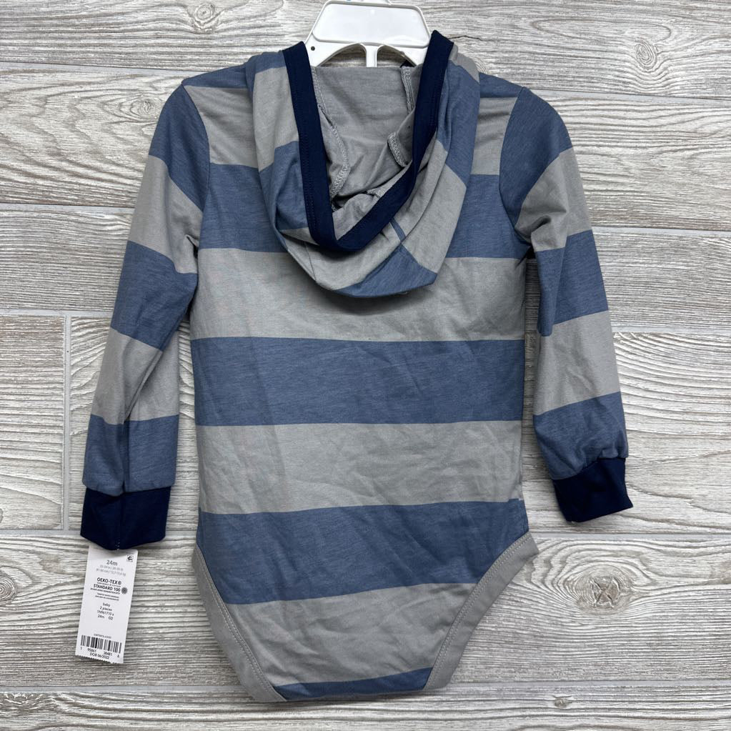 NEW LS Henley Bodysuit W/ Hood Stripes 24M