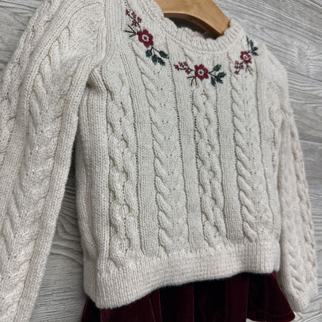 Cable Knit Sweater Flowers & Velvet Skirt 2T