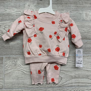 NEW Crewneck Ruffles & Ribbed Leggings Flowers NB