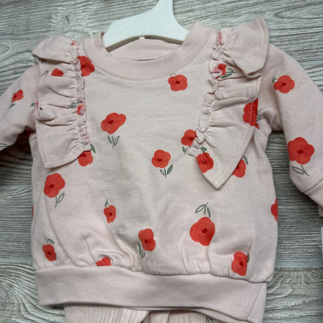 NEW Crewneck Ruffles & Ribbed Leggings Flowers NB