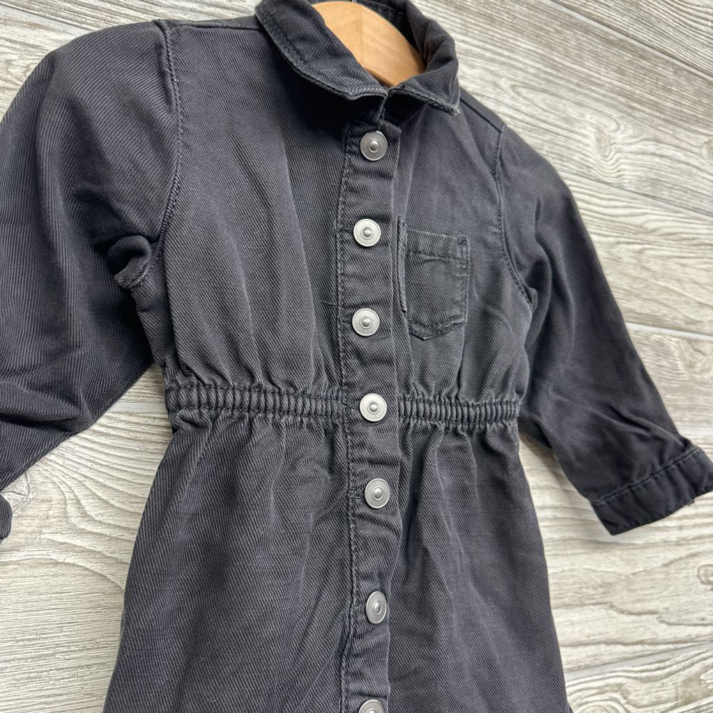 LS Denim Button Up Dress Frayed 12M