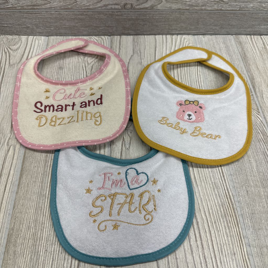 3 Pk Of Terry Bibs I'm A Star, Baby Bear, Cute smart & Dazzling